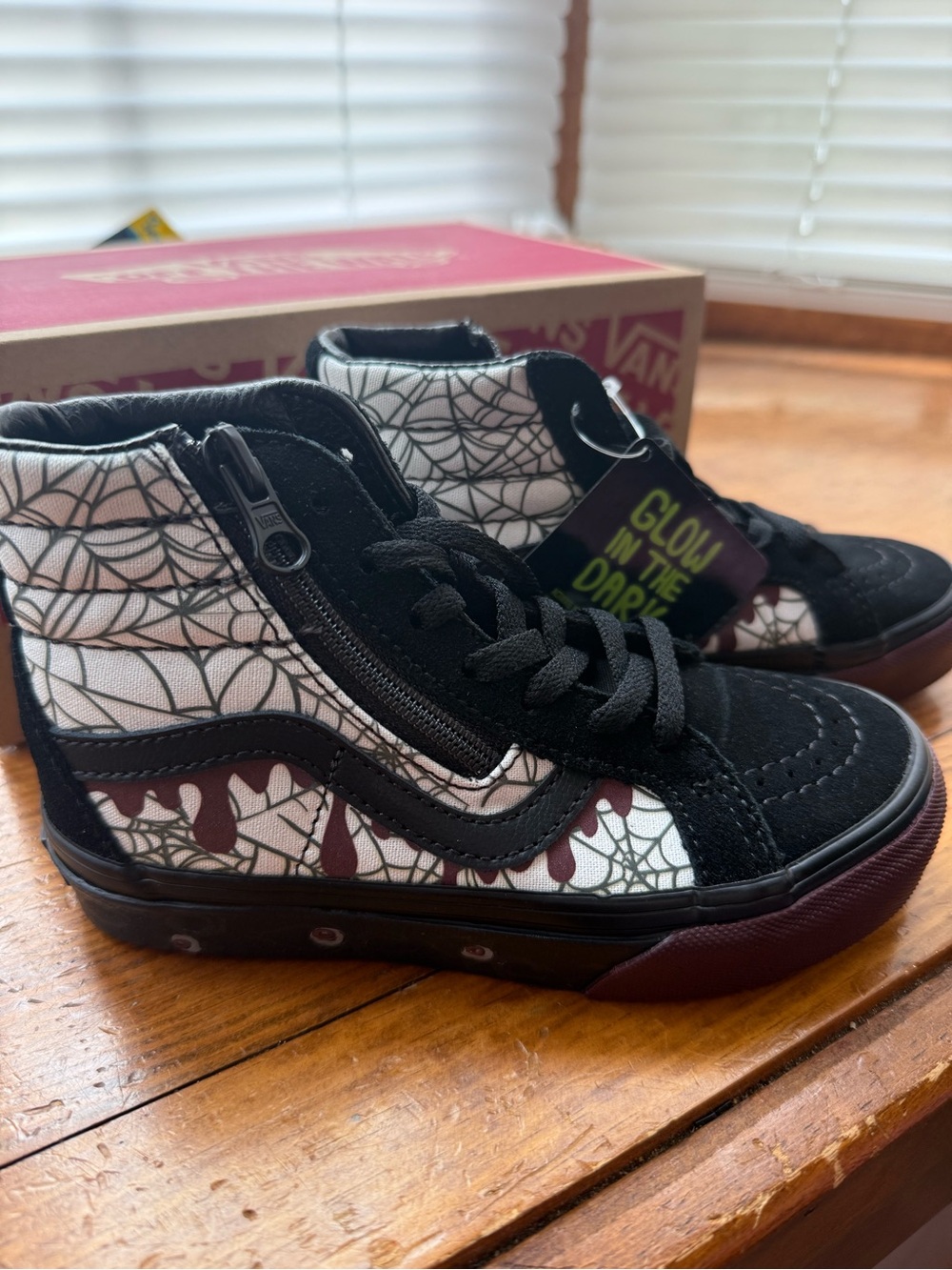 Halloween Vans Kids Black, White & Maroon Spiderweb High-Top Sneakers